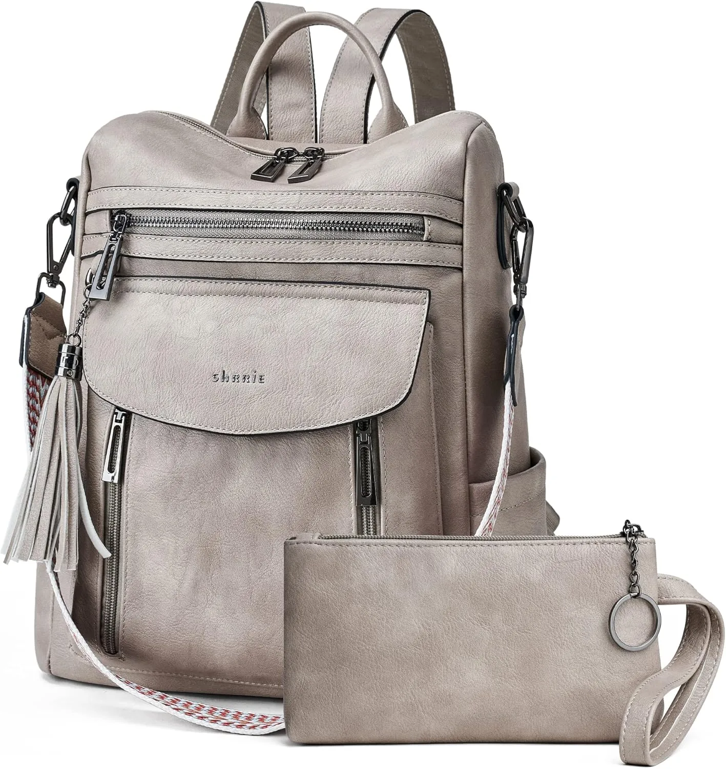 Shrrie Backpack Purse for Women Fashion Leather Backpack Purse Designer Travel Backpack Convertible Shoulder Bag with Wristlet