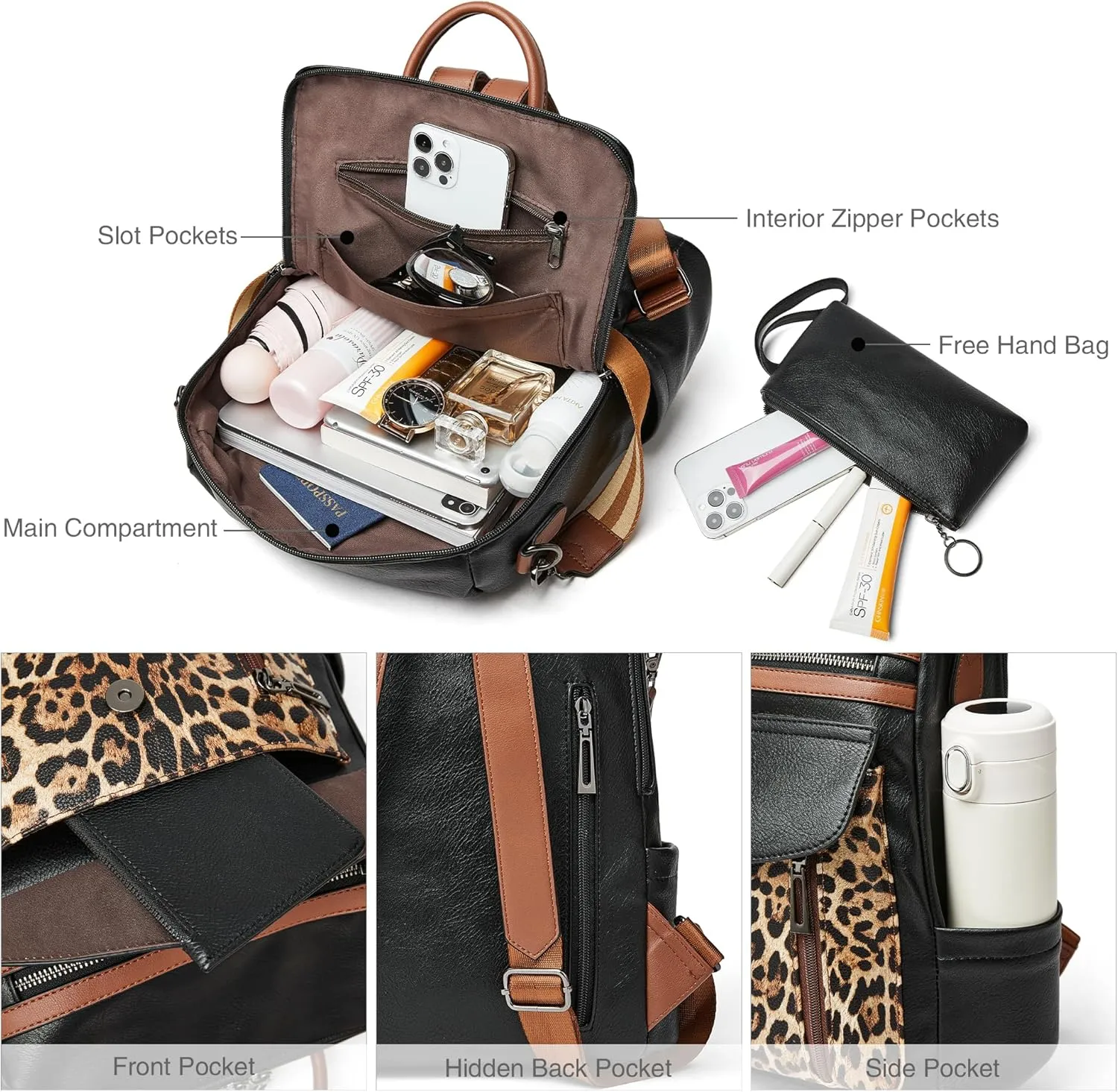 Shrrie Backpack Purse for Women Fashion Leather Backpack Purse Designer Travel Backpack Convertible Shoulder Bag with Wristlet