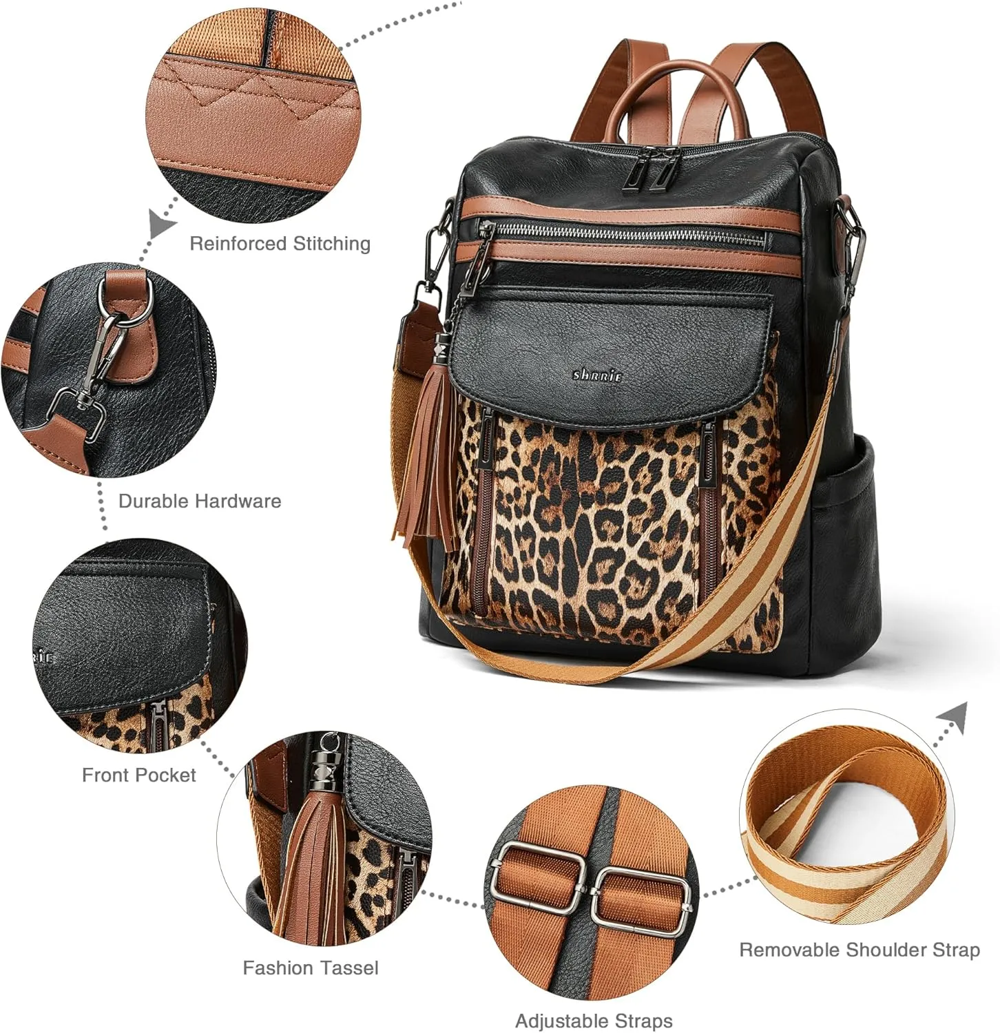 Shrrie Backpack Purse for Women Fashion Leather Backpack Purse Designer Travel Backpack Convertible Shoulder Bag with Wristlet