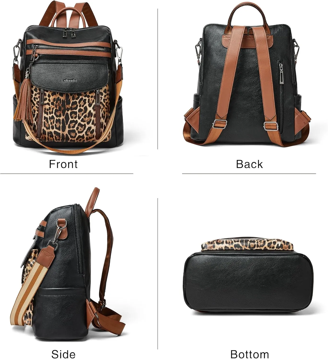 Shrrie Backpack Purse for Women Fashion Leather Backpack Purse Designer Travel Backpack Convertible Shoulder Bag with Wristlet