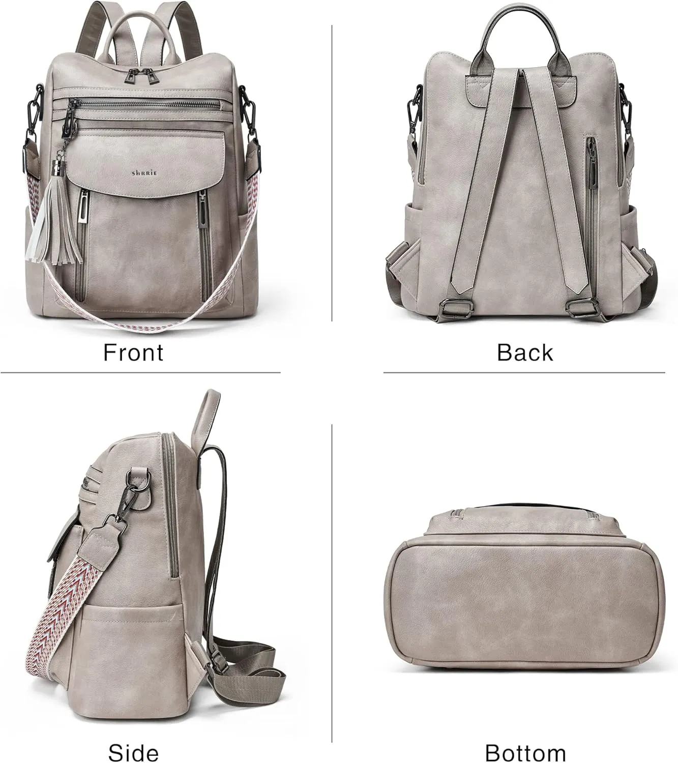 Shrrie Backpack Purse for Women Fashion Leather Backpack Purse Designer Travel Backpack Convertible Shoulder Bag with Wristlet