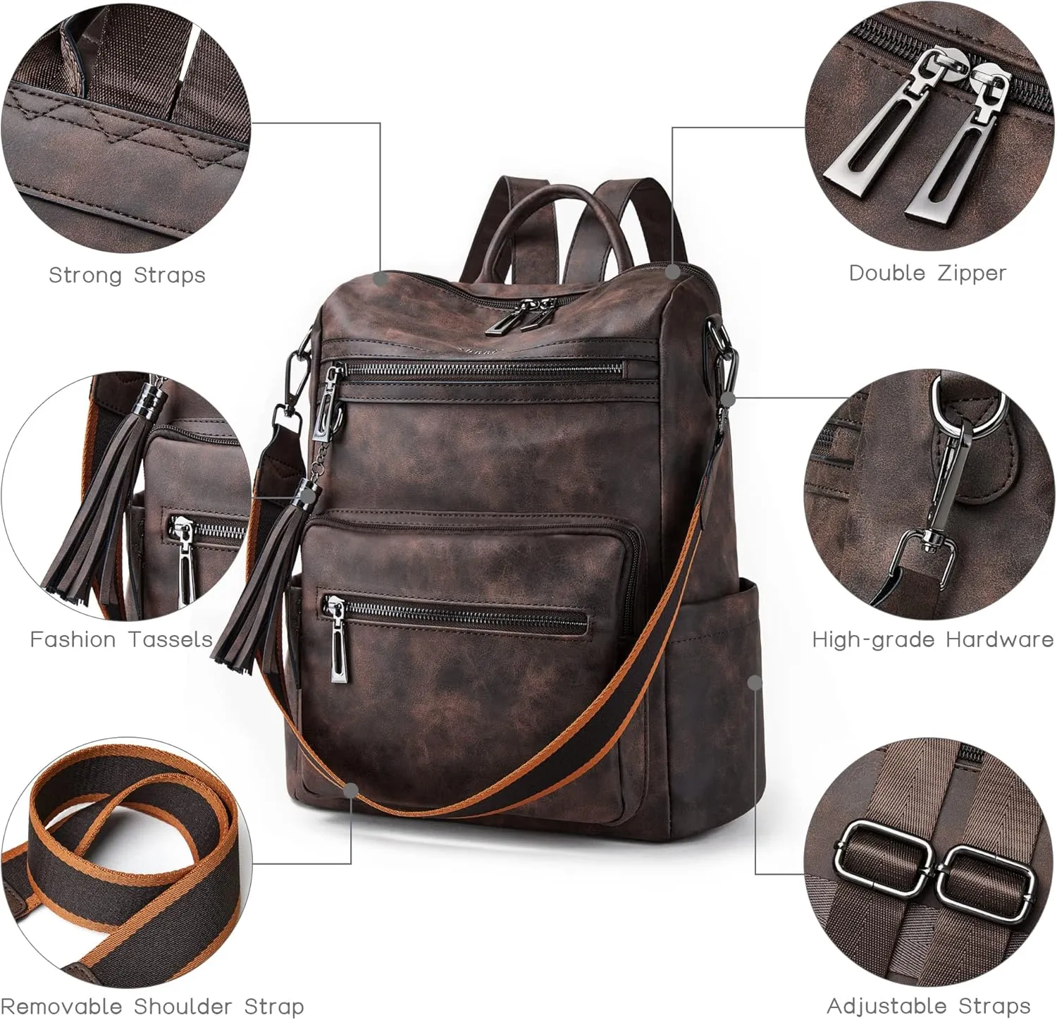 Shrrie Backpack Purse for Women Leather Backpack Fashion Designer Travel Backpack Convertible Shoulder Bag