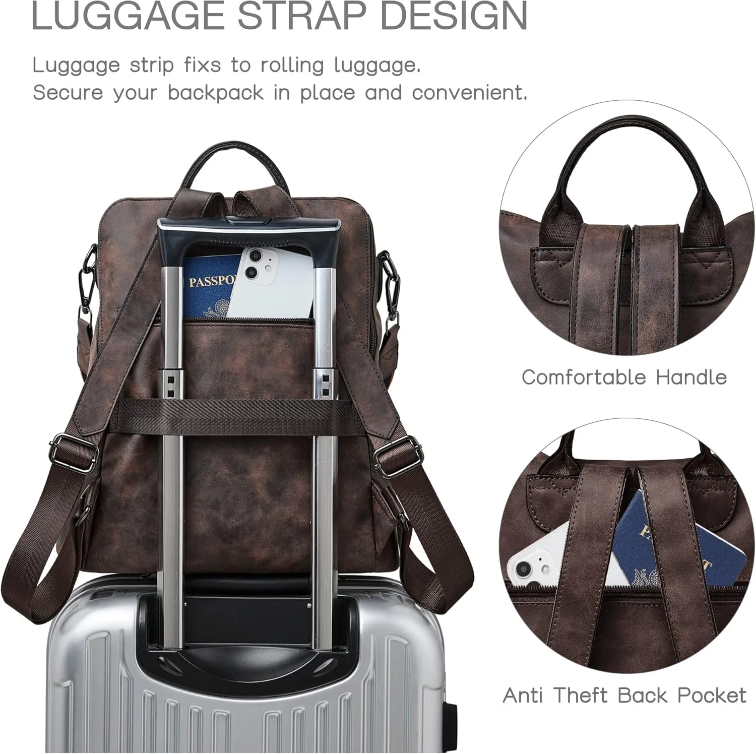 Shrrie Backpack Purse for Women Leather Backpack Fashion Designer Travel Backpack Convertible Shoulder Bag