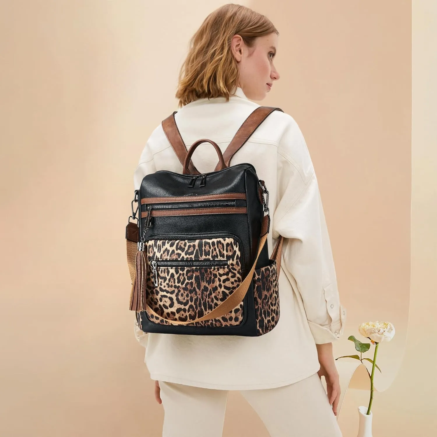 Shrrie Backpack Purse for Women Leather Backpack Fashion Designer Travel Backpack Convertible Shoulder Bag