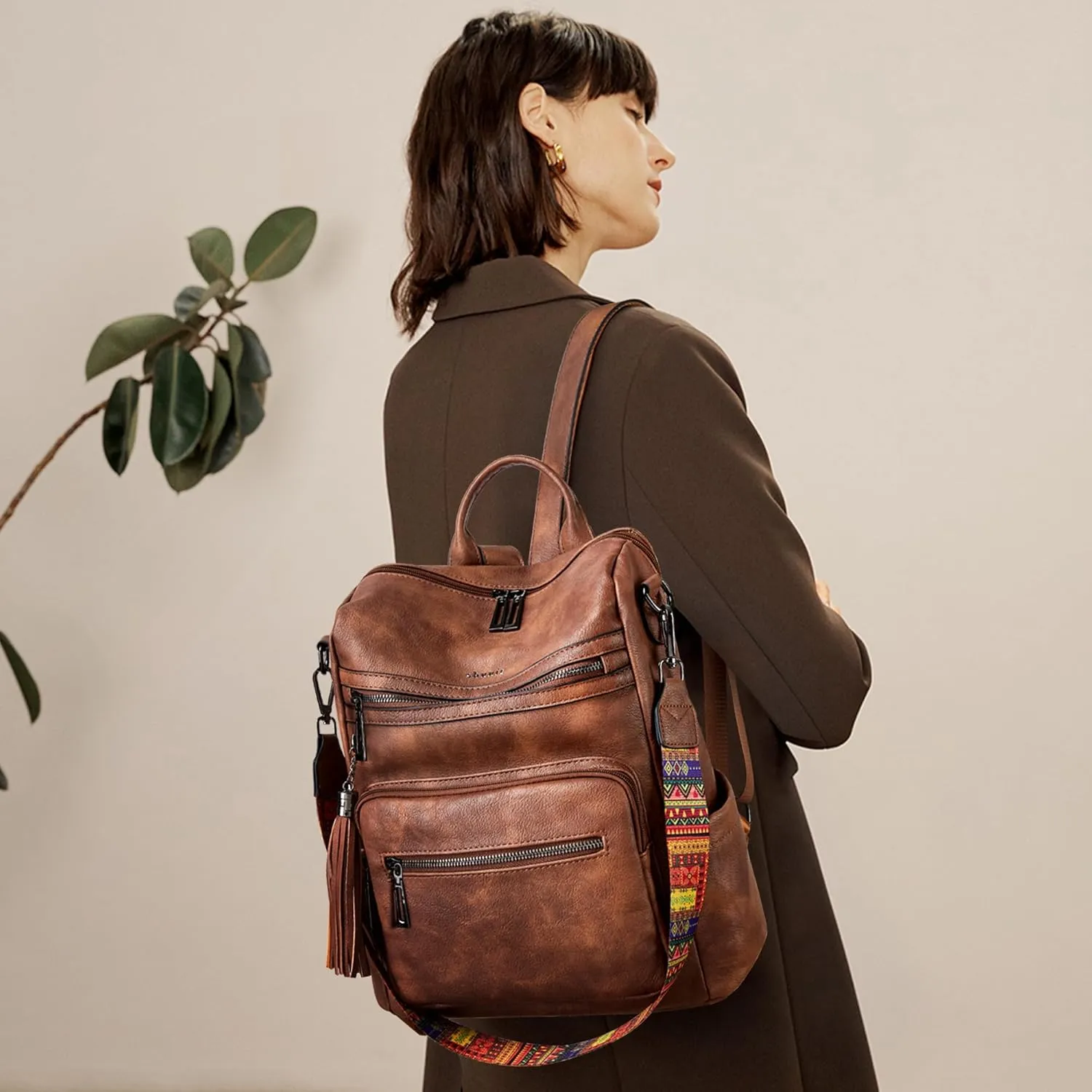 Shrrie Backpack Purse for Women Leather Backpack Fashion Designer Travel Backpack Convertible Shoulder Bag