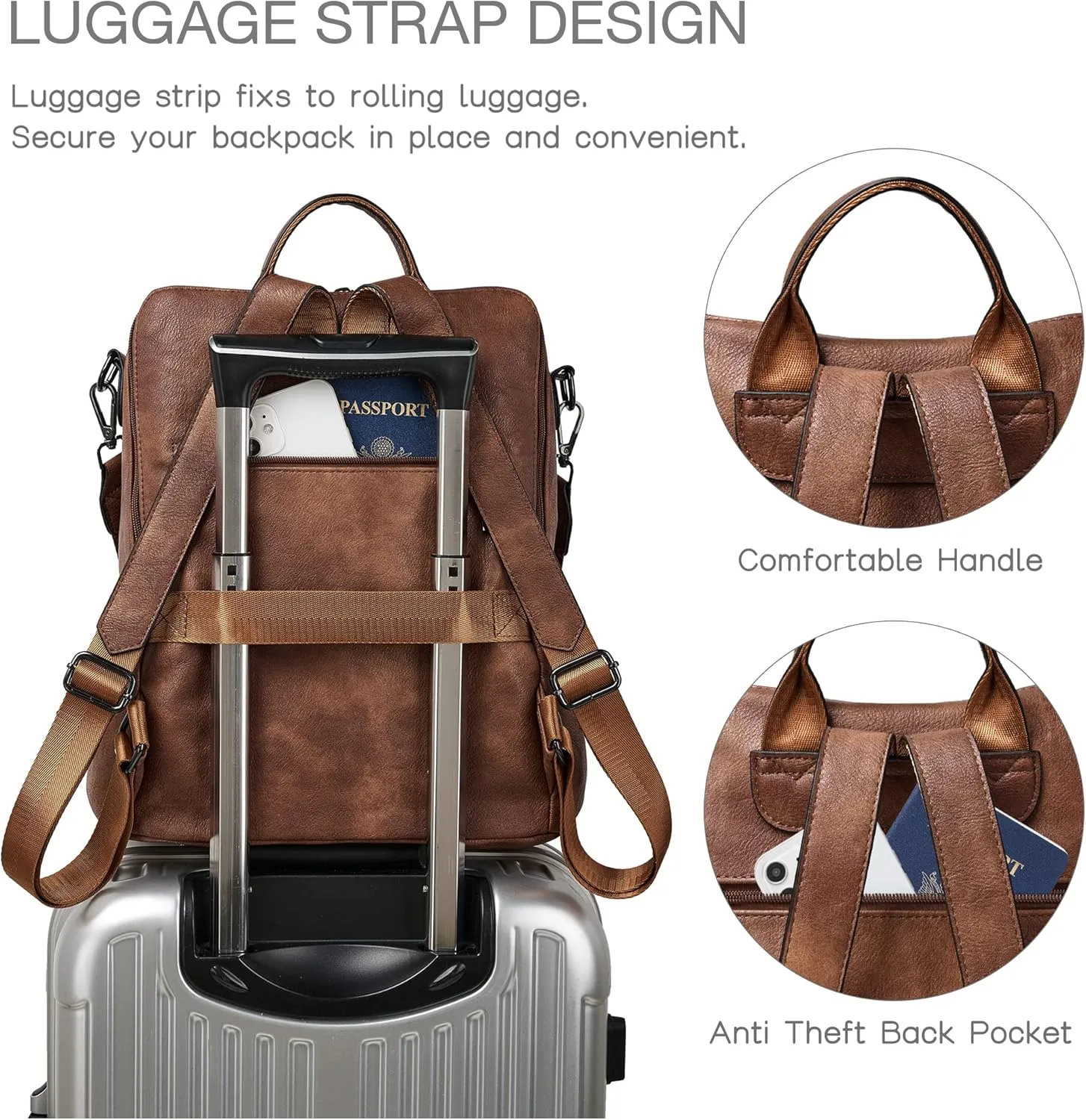 Shrrie Backpack Purse for Women Leather Backpack Fashion Designer Travel Backpack Convertible Shoulder Bag