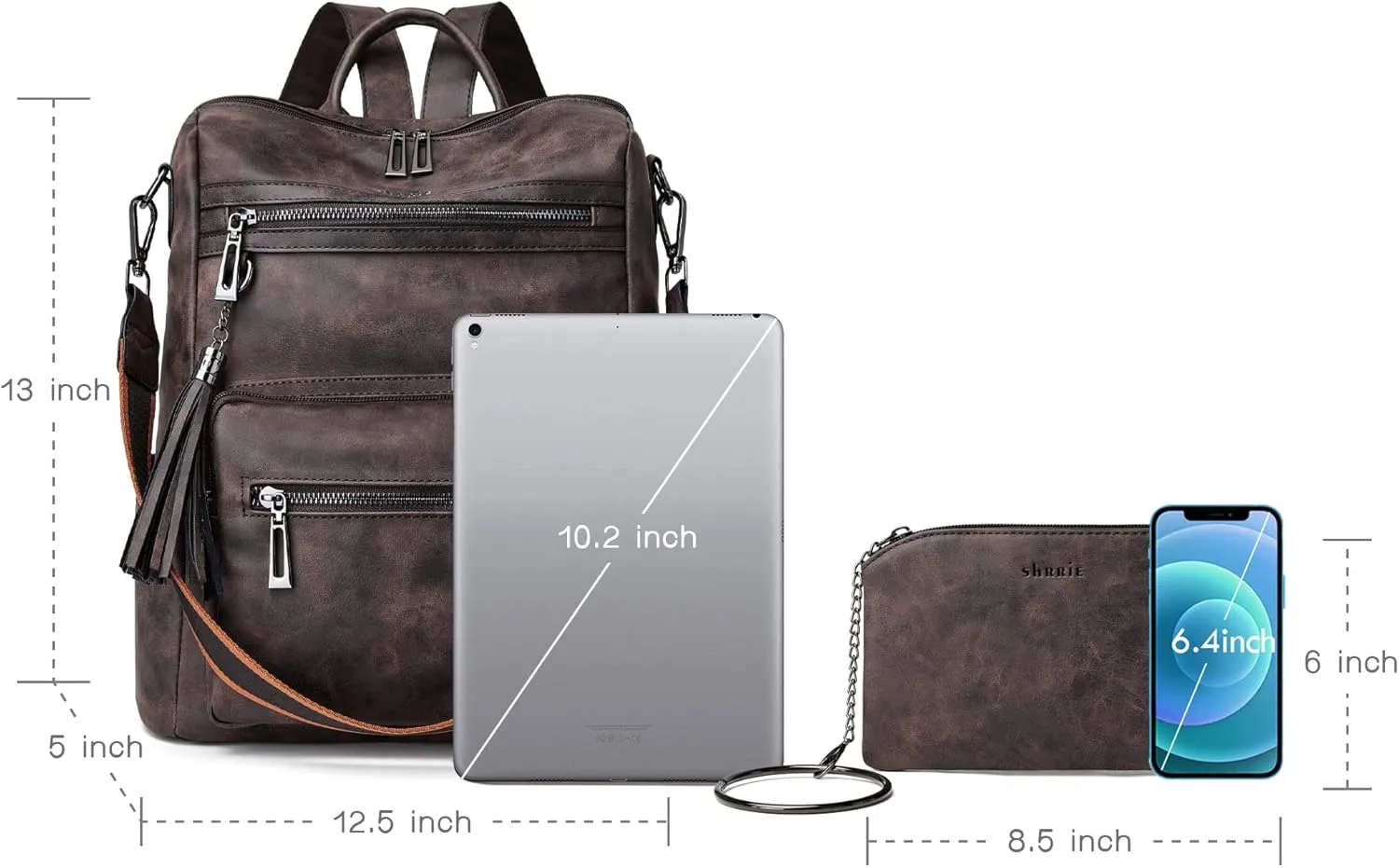 Shrrie Backpack Purse for Women Leather Backpack Fashion Designer Travel Backpack Convertible Shoulder Bag