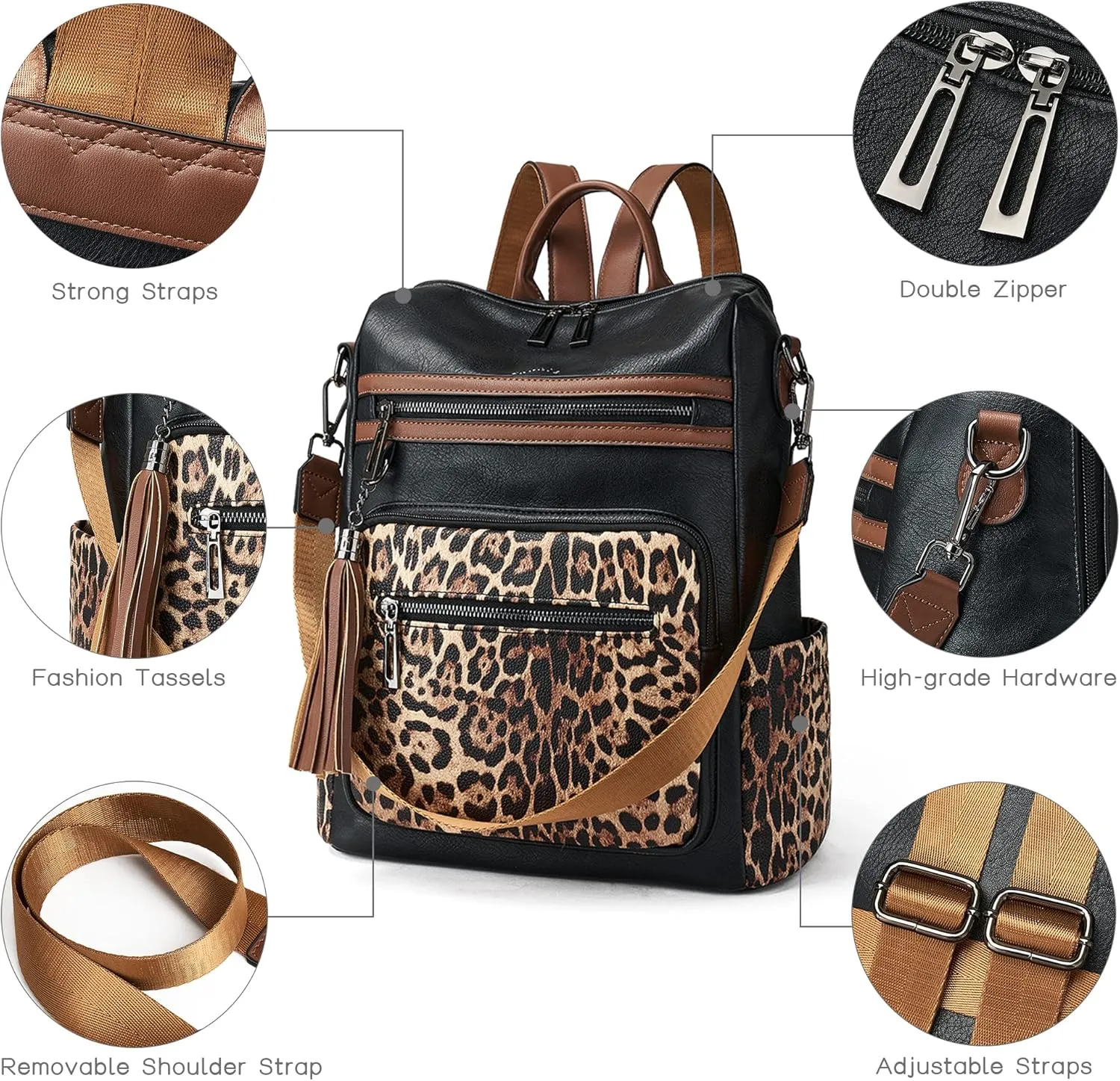 Shrrie Backpack Purse for Women Leather Backpack Fashion Designer Travel Backpack Convertible Shoulder Bag