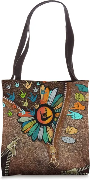 Sign Language ASL Zipper-Leather-Daisy Flying Tote Bag