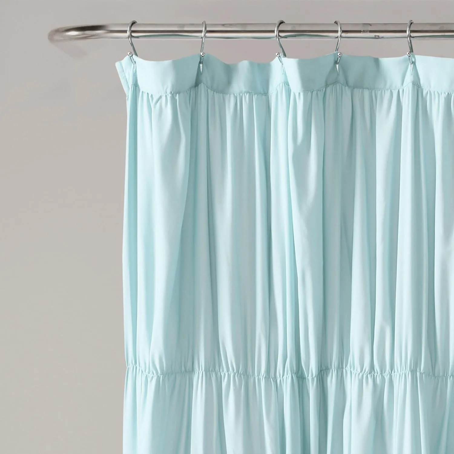 Silver Orchid Bara Ruffle Flower Trim Shower Curtain Spa Blue