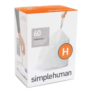 simplehuman Code H Custom Fit Liners, Drawstring Trash Bags, 30-35 Liter / 8-9 Gallon, 3 Refill Packs (60 Count)