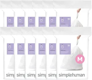 simplehuman Code M Custom Fit Liners, Tall Kitchen Extra Strong Trash Bag, 45 Liter / 12 Gallon, 12 Refill Packs (240 Count)