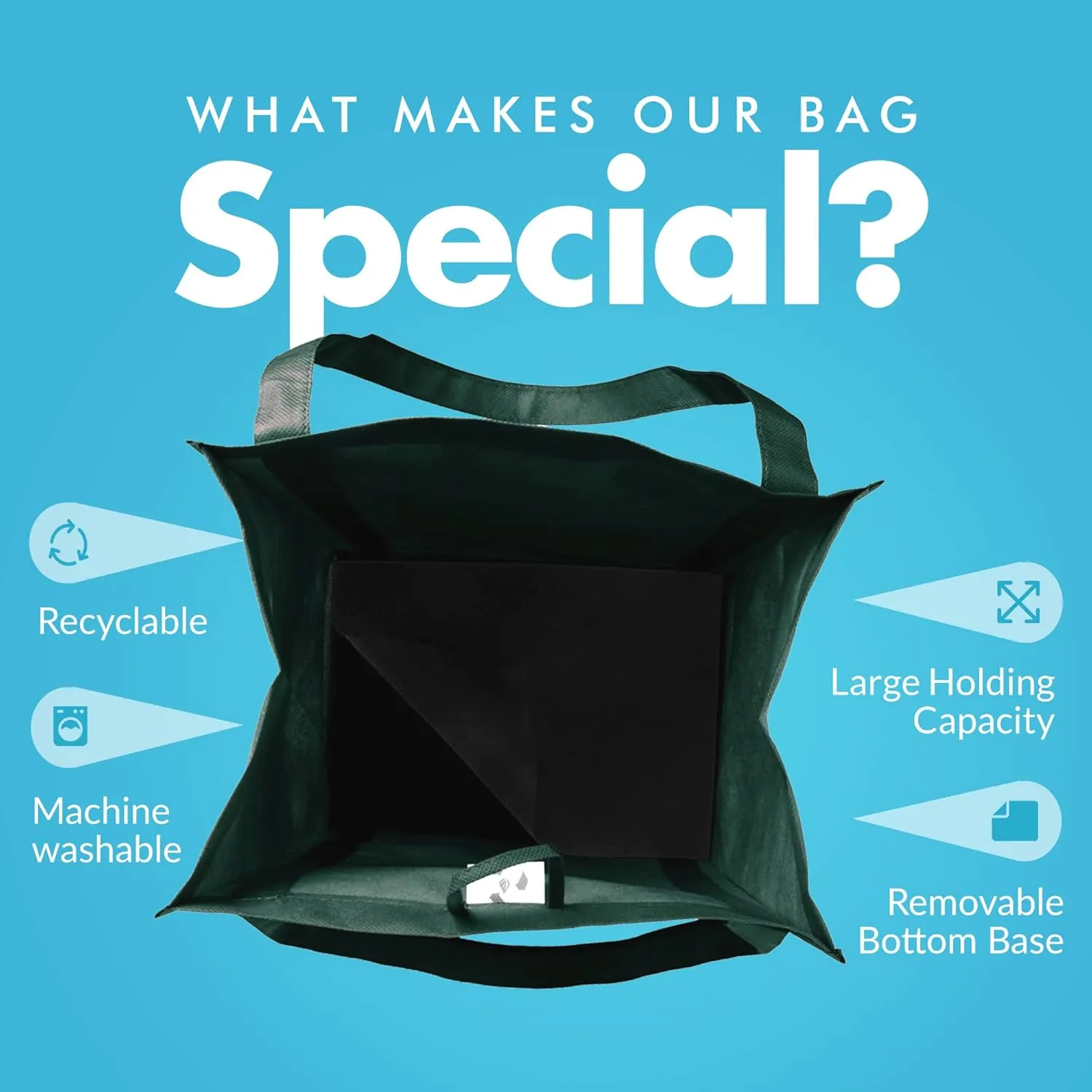 Simply Green Solutions - Reusable Grocery Bags, Wide Tote Bags with 20-Inch Reinforced Handle, Shopping Bags for Groceries, Reusable Gift Bags with Handles, 13 x 15 x 10, Pack of 10, Hunter Green