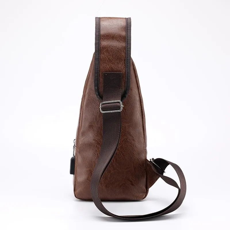 Single-Strap Leather Sling Bag with USB Port