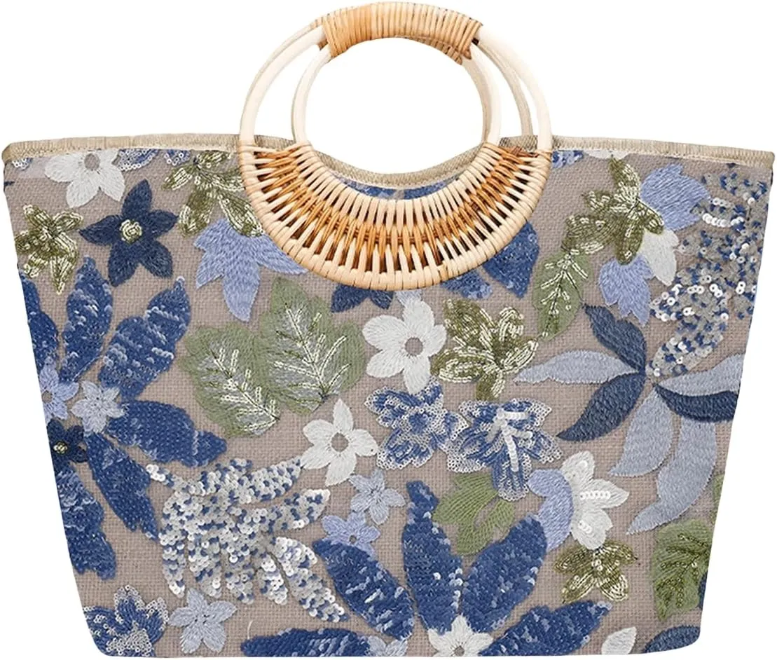 Sister Amy® Elegant Sequin-Embroidered Woven Tote Bag - Stylish Summer Beach Shoulder Handbag for Women's Vacation Essentials