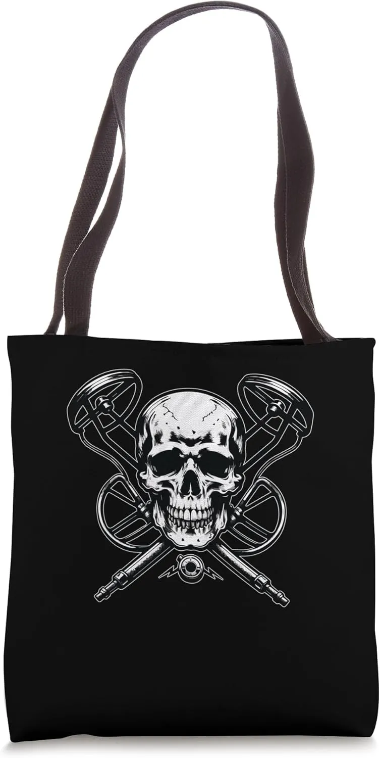 Skull and Metal Detector Metal Detectorists Archeologist Tote Bag