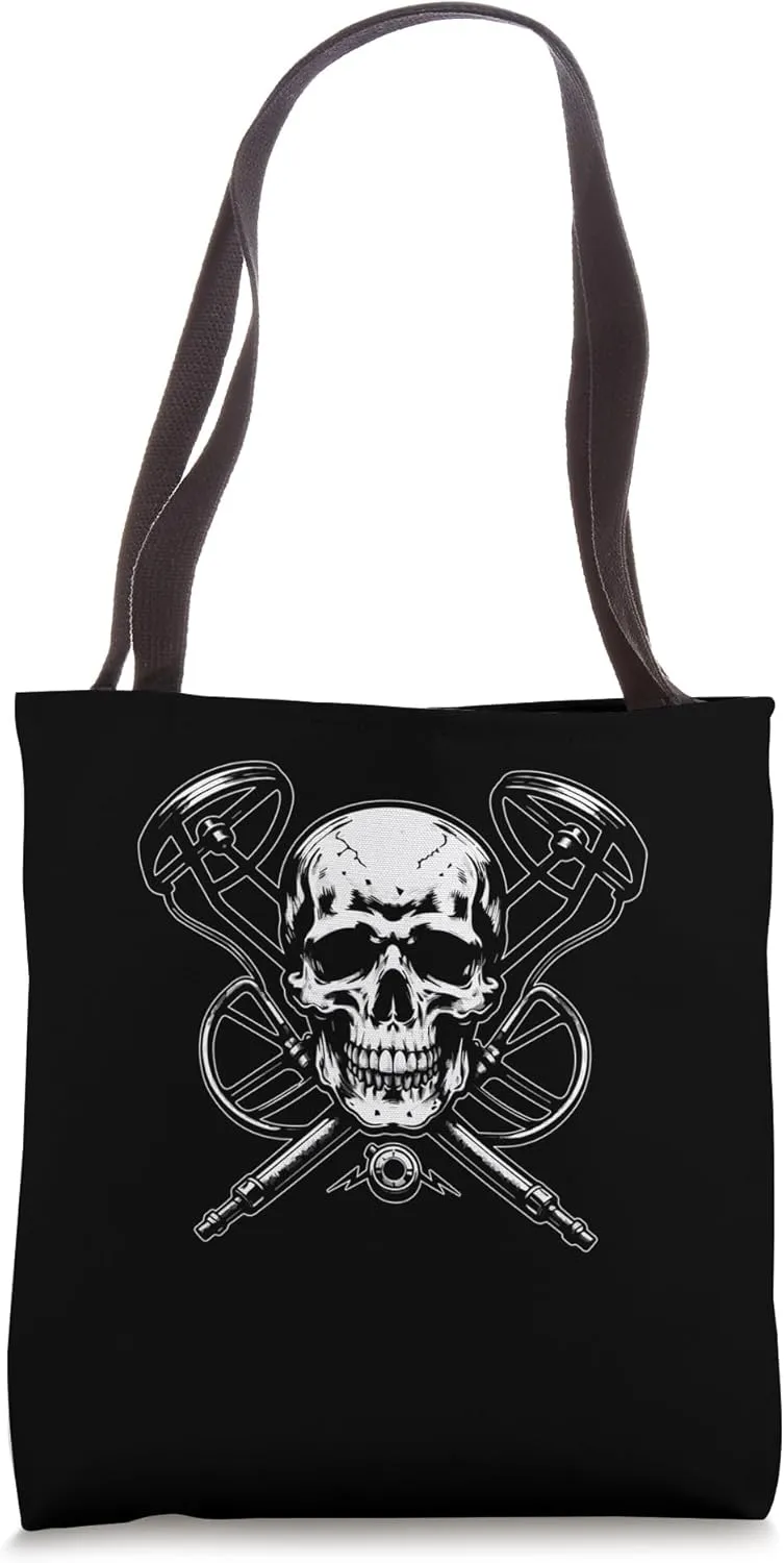 Skull and Metal Detector Metal Detectorists Archeologist Tote Bag
