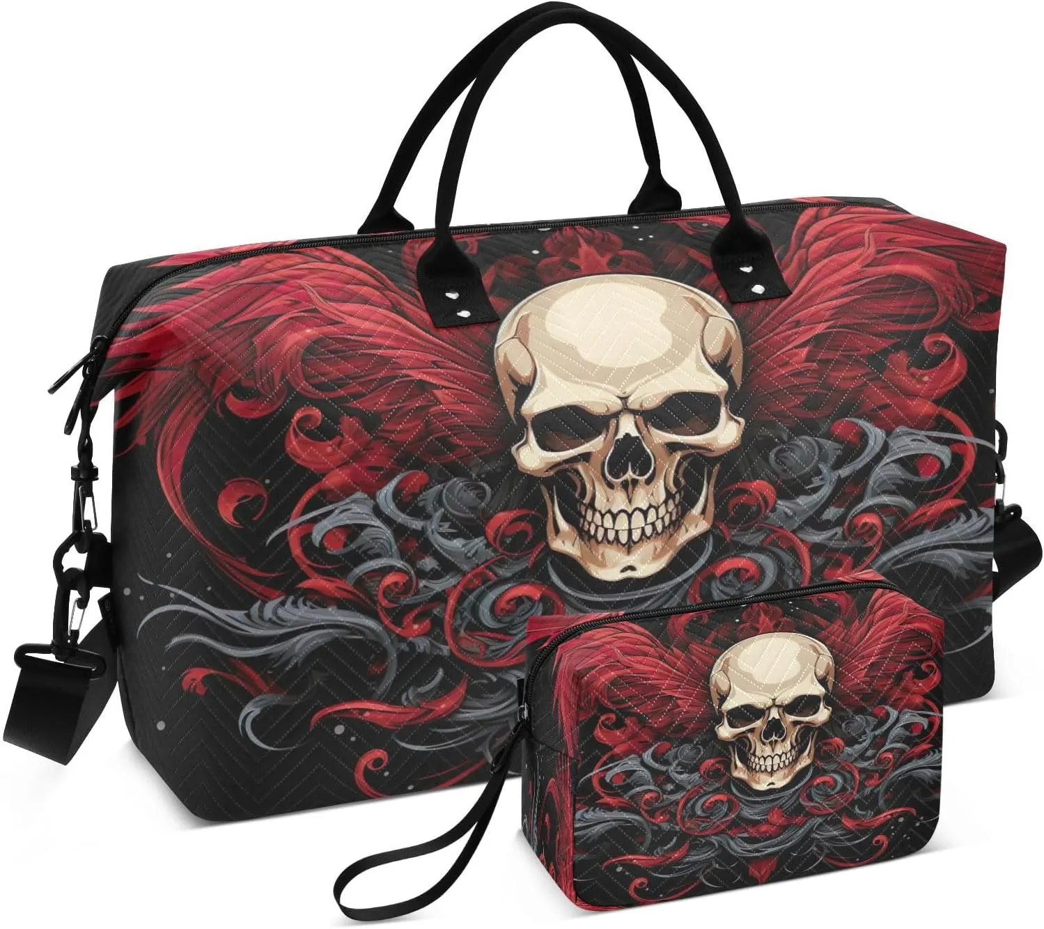 Skull Wing Sports Gym Bag for Women Men Travel Duffel Bag Weekend Overnight Carry on Bag with Toiletry Bag Training Handbag for Workout Swimming Yoga Plane Hospital