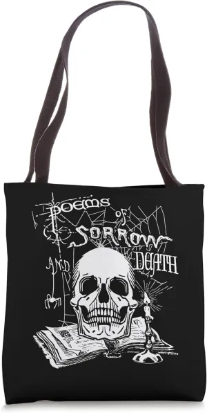 Skull with Book Spider Candle Poems Of Sorrow And Death Tote Bag