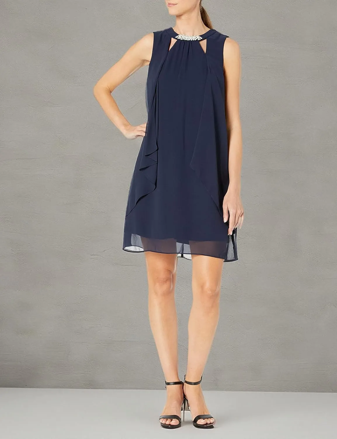 S.L. Fashions Women's Sleeveless Cutout Pearl Neck Dress