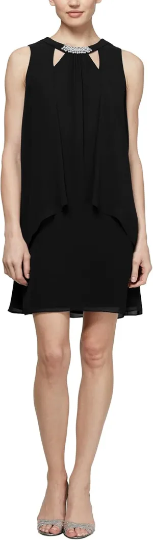 S.L. Fashions Women's Sleeveless Cutout Pearl Neck Dress