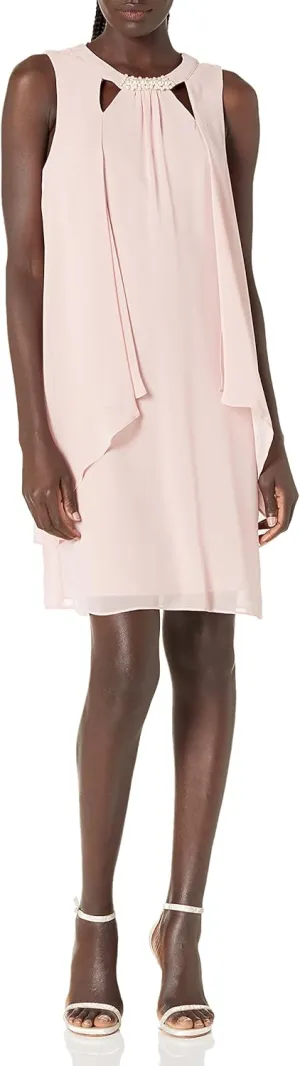 S.L. Fashions Women's Sleeveless Cutout Pearl Neck Dress