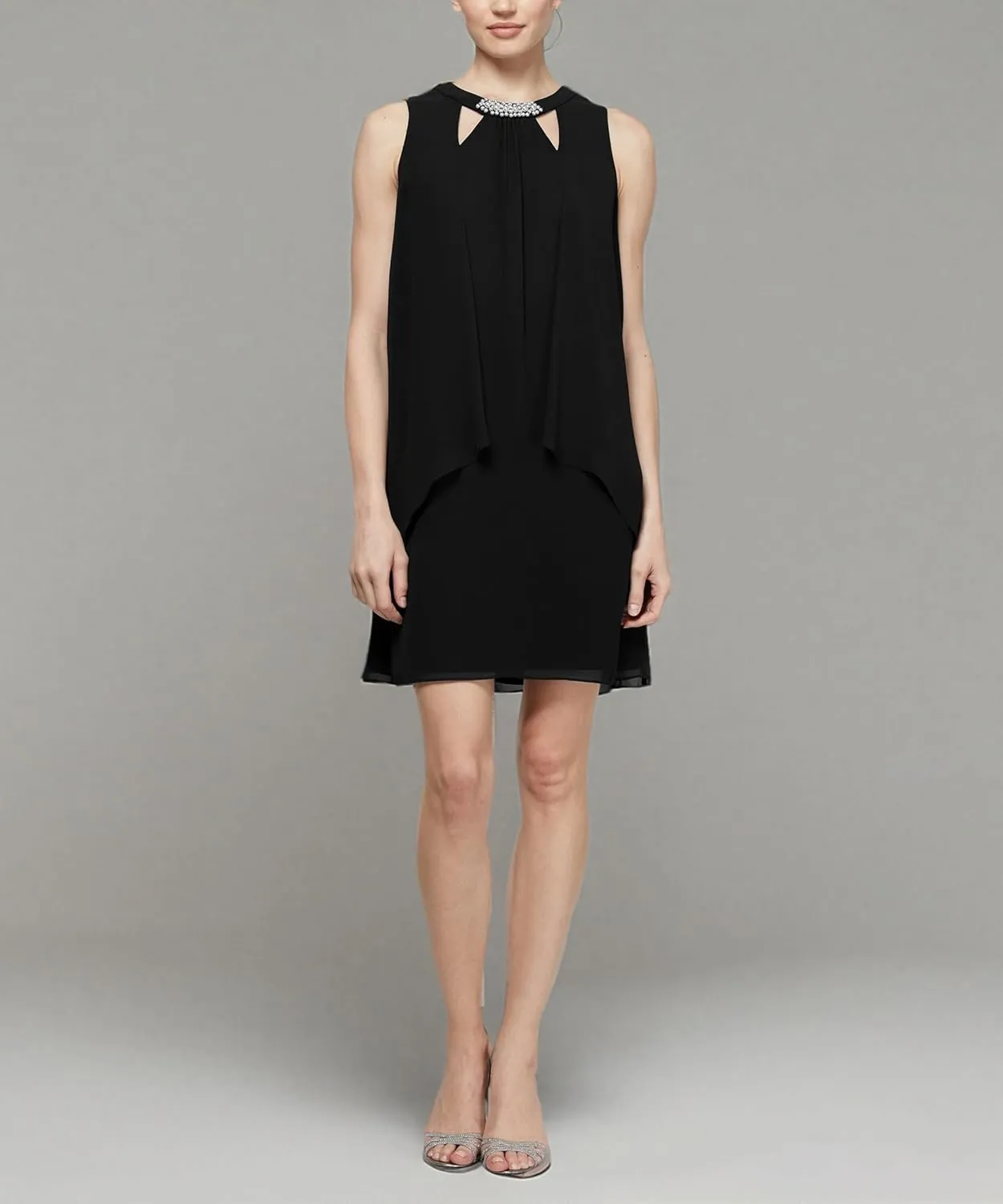 S.L. Fashions Women's Sleeveless Cutout Pearl Neck Dress