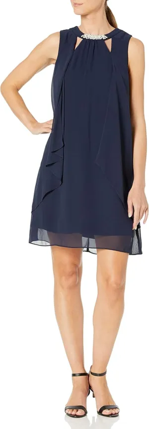 S.L. Fashions Women's Sleeveless Cutout Pearl Neck Dress