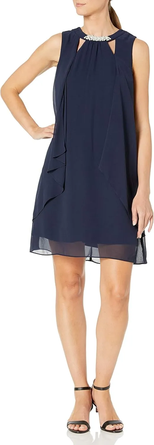 S.L. Fashions Women's Sleeveless Cutout Pearl Neck Dress
