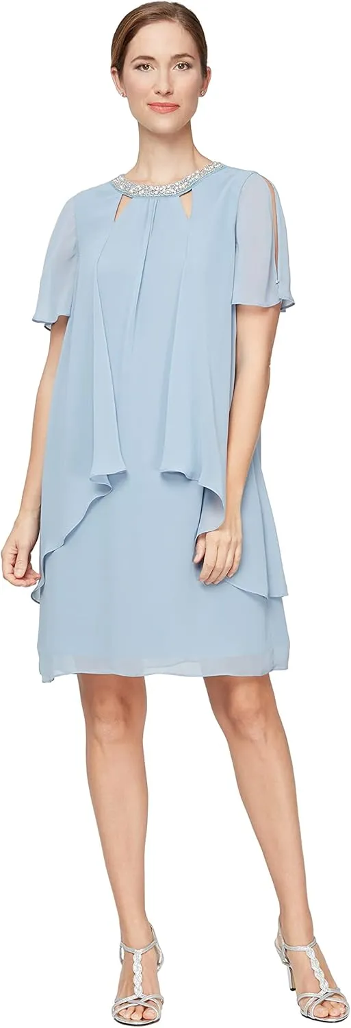 S.L. Fashions Women's Sleeveless Cutout Pearl Neck Dress