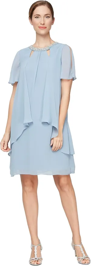 S.L. Fashions Women's Sleeveless Cutout Pearl Neck Dress