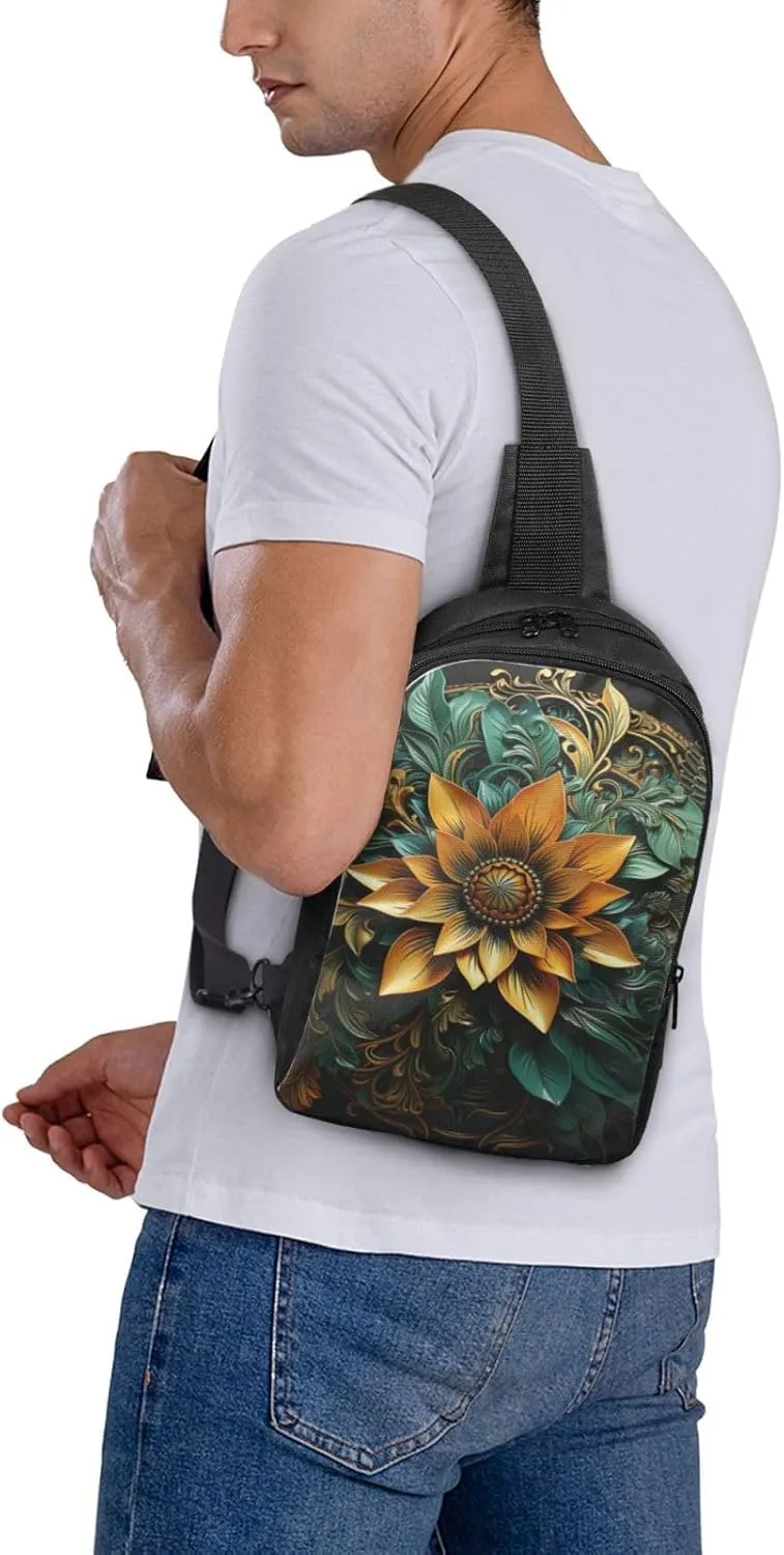 Sling Backpack Crossbody Sling Bag for Men Women Cross Chest Bag Carved Flower Shoulder Bag Travel Hiking Daypack