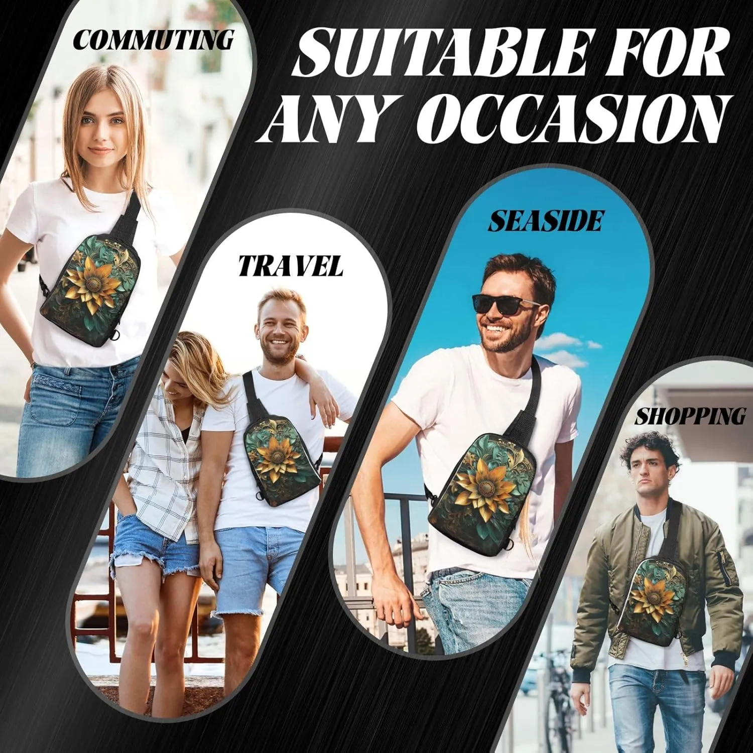 Sling Backpack Crossbody Sling Bag for Men Women Cross Chest Bag Carved Flower Shoulder Bag Travel Hiking Daypack