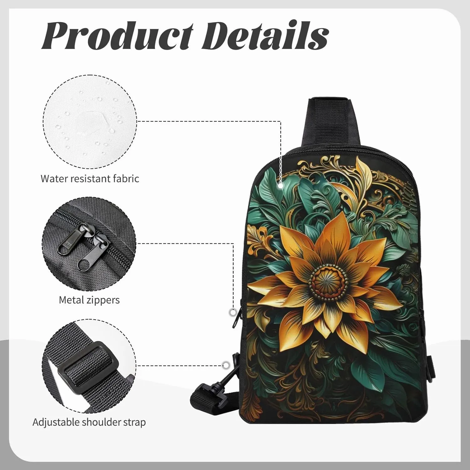 Sling Backpack Crossbody Sling Bag for Men Women Cross Chest Bag Carved Flower Shoulder Bag Travel Hiking Daypack