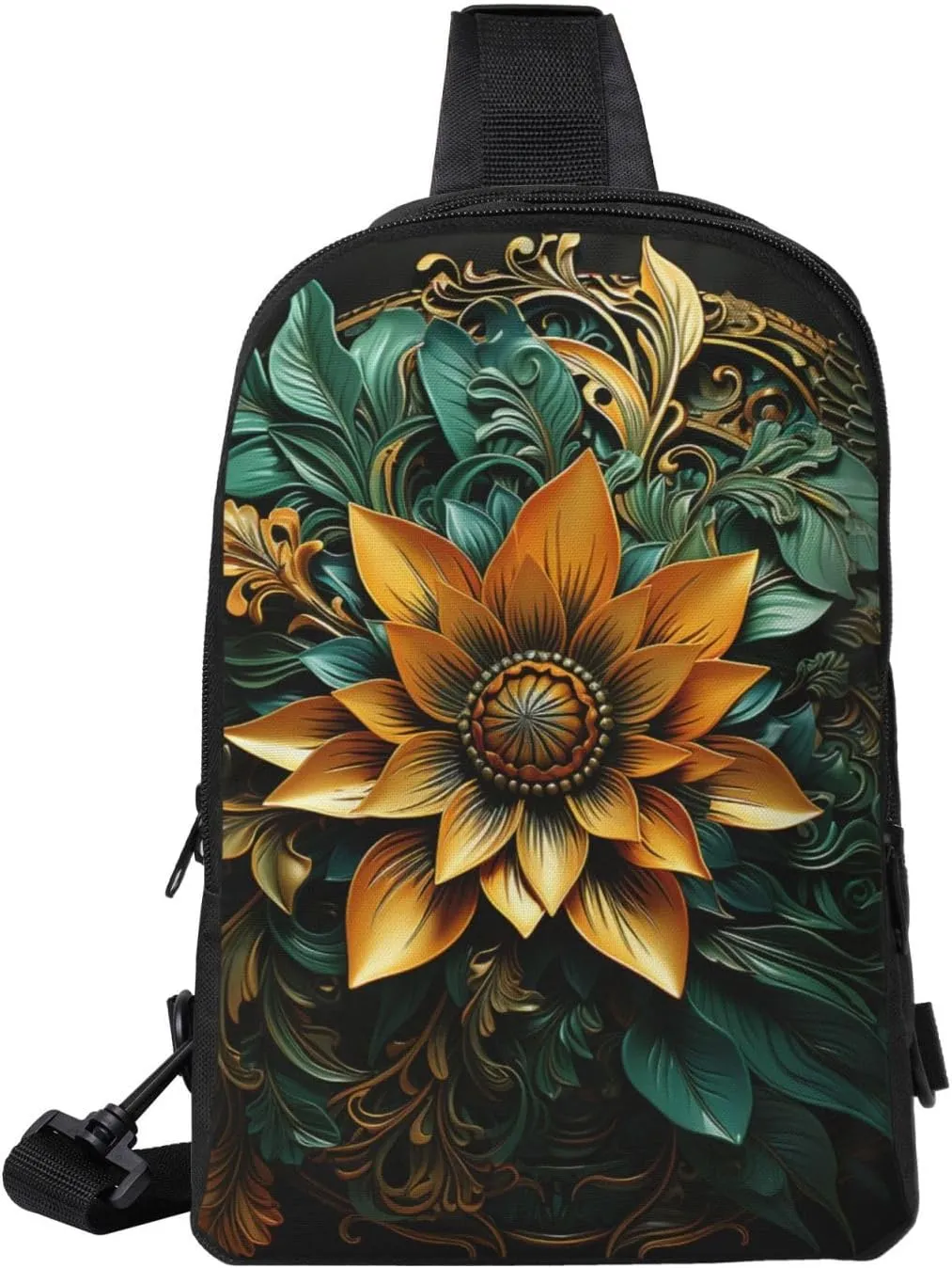 Sling Backpack Crossbody Sling Bag for Men Women Cross Chest Bag Carved Flower Shoulder Bag Travel Hiking Daypack