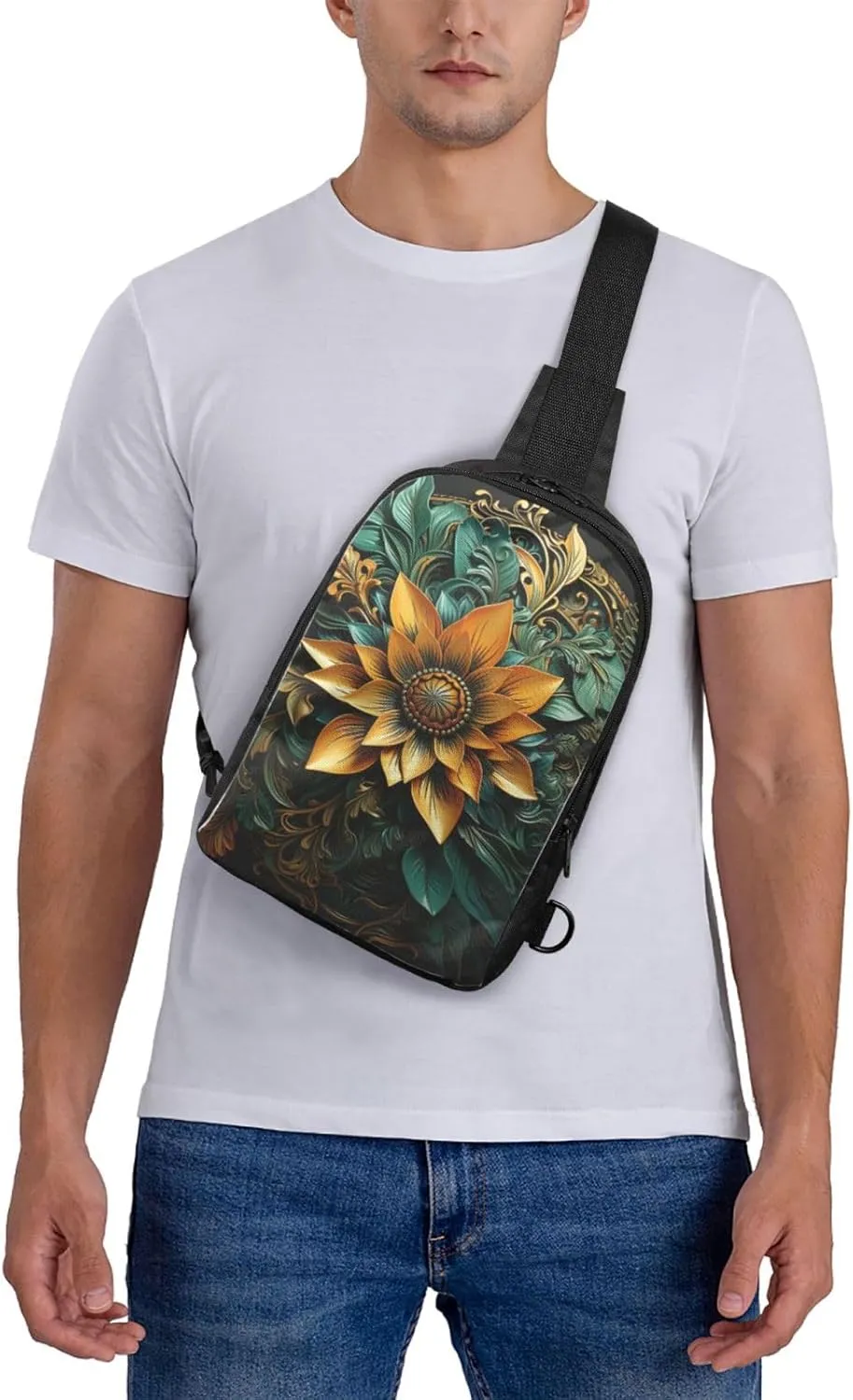 Sling Backpack Crossbody Sling Bag for Men Women Cross Chest Bag Carved Flower Shoulder Bag Travel Hiking Daypack