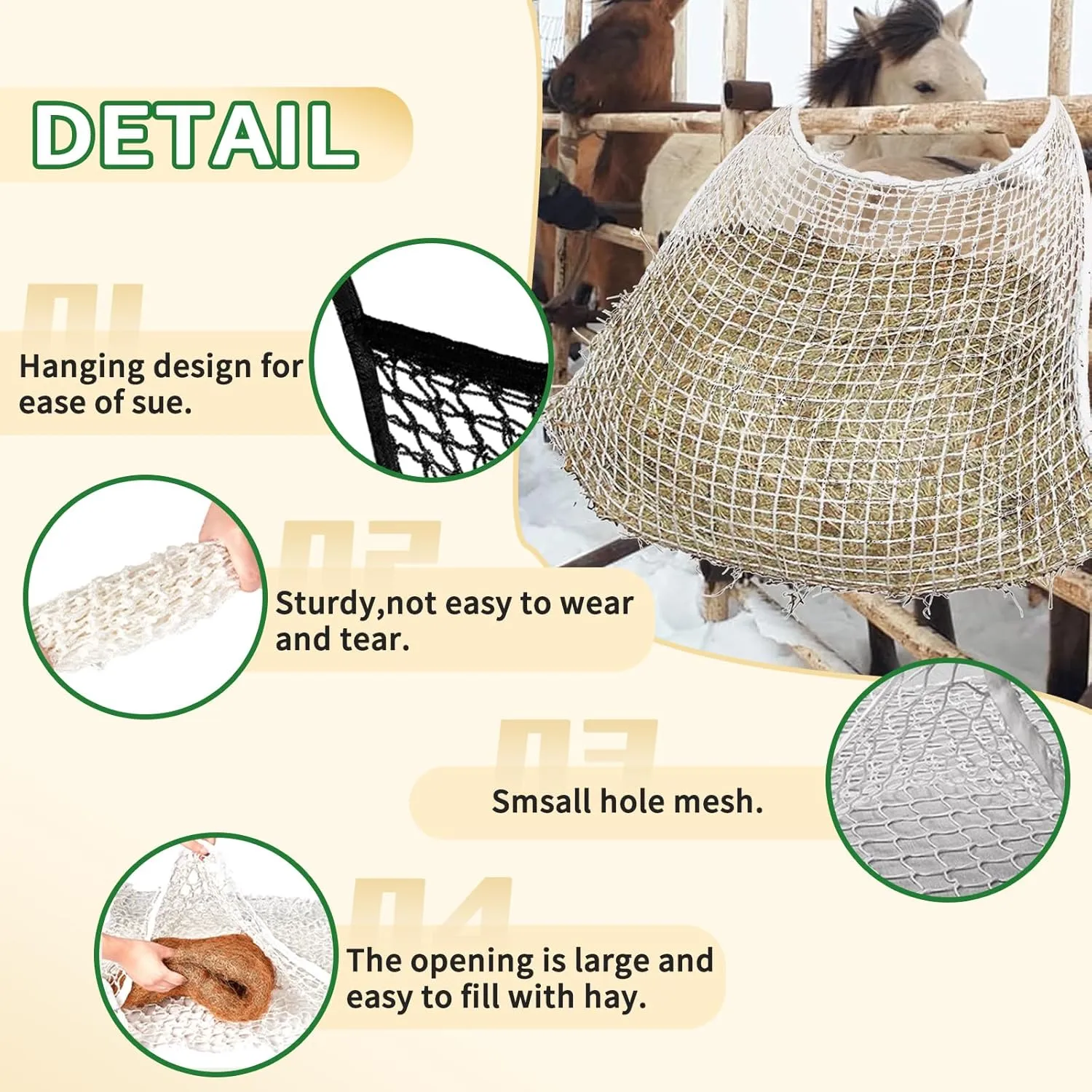 Slow Feed Hay Net Hay Feeder Hay Bags 2 Pcs for Horses Goat Stall Trailer Horse Feeding Supplies Adjustable Travel Feeder Large Capacity Feeding Bag(Black White)