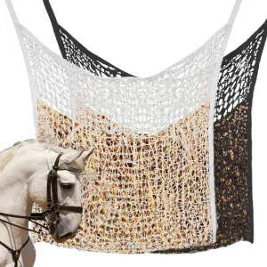 Slow Feed Hay Net Hay Feeder Hay Bags 2 Pcs for Horses Goat Stall Trailer Horse Feeding Supplies Adjustable Travel Feeder Large Capacity Feeding Bag(Black White)