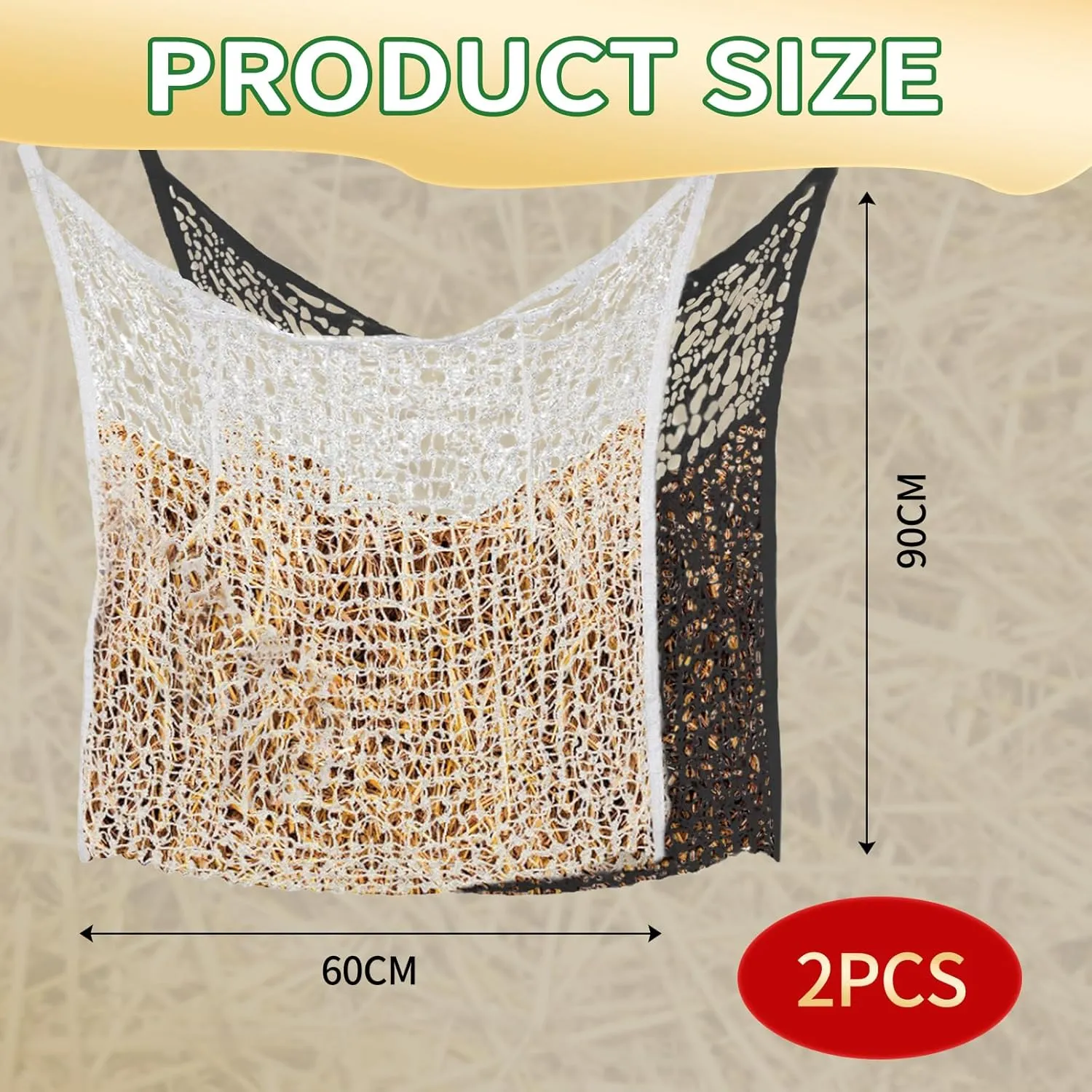 Slow Feed Hay Net Hay Feeder Hay Bags 2 Pcs for Horses Goat Stall Trailer Horse Feeding Supplies Adjustable Travel Feeder Large Capacity Feeding Bag(Black White)