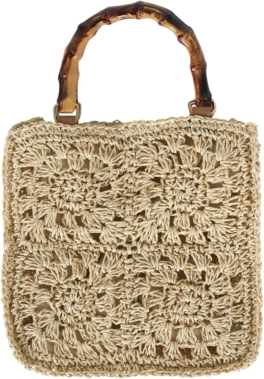 Small Beach Tote Bag Straw Beach Bags Crochet Tote Bag Summer Handbag for Women