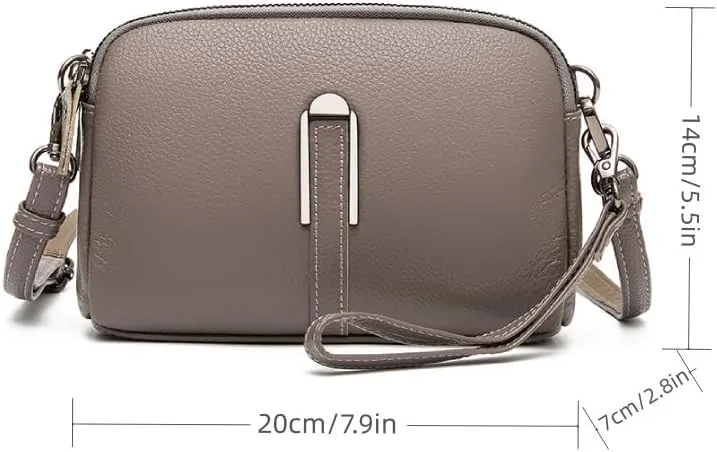 Small Genuine Leather Double Zip Camera Cross Body Purses Handbag Trendy Crossbody Bags for Women Ladies‘ Bag