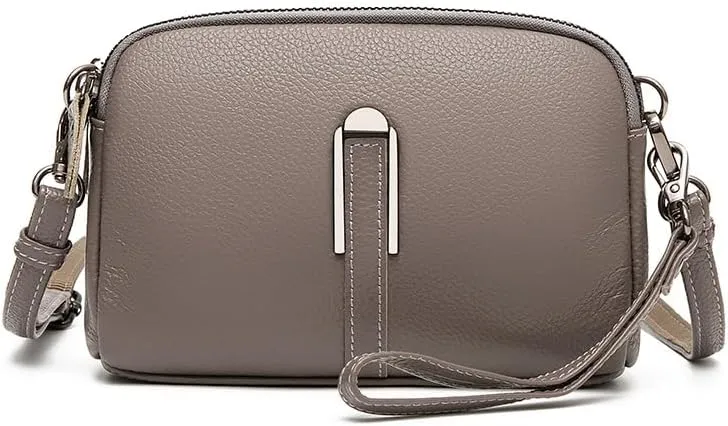 Small Genuine Leather Double Zip Camera Cross Body Purses Handbag Trendy Crossbody Bags for Women Ladies‘ Bag