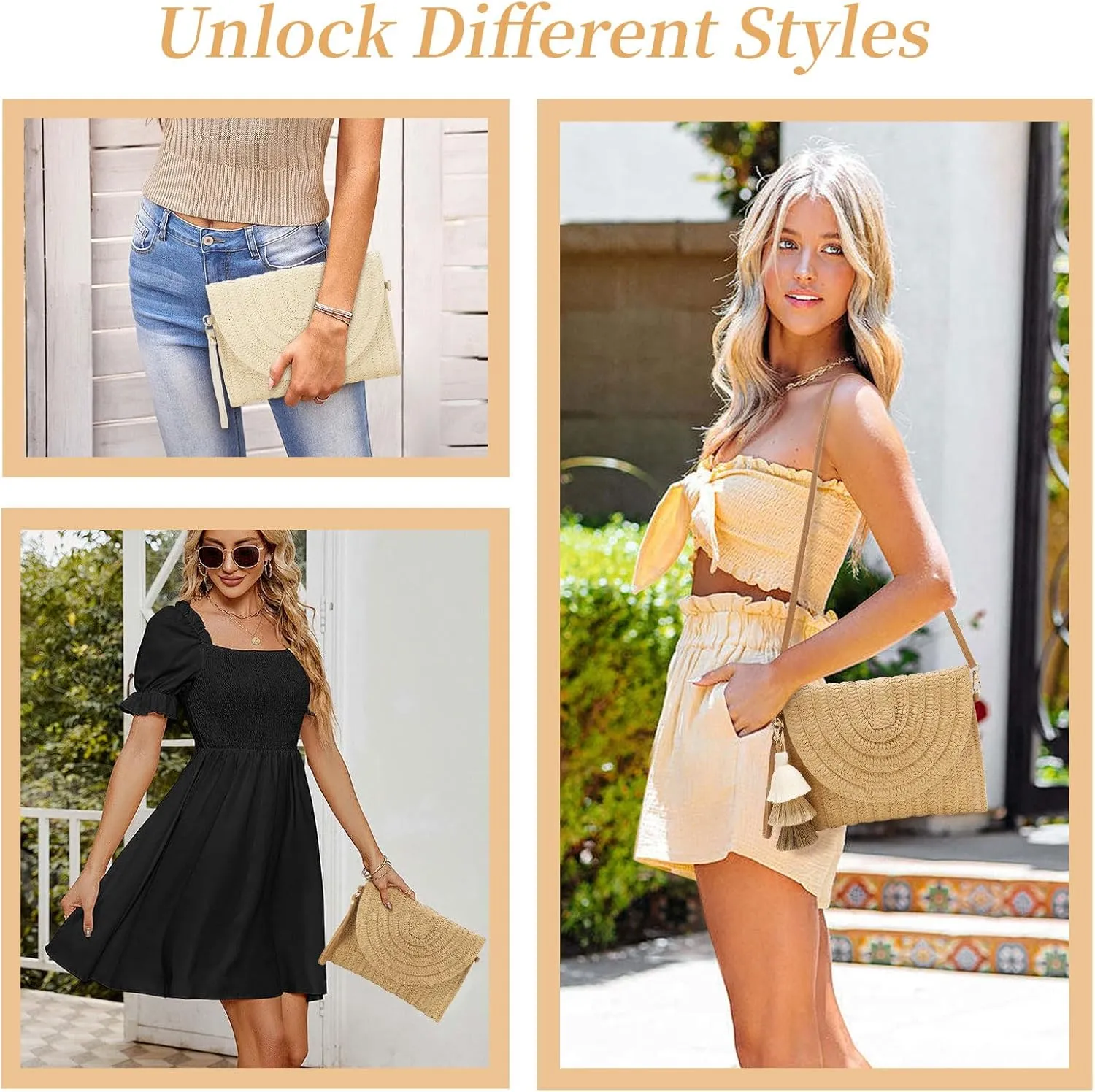 Small Straw Purse for Women Summer Clutch Purses Beach Woven Envelope Bag Raffia Shoulder,Straw Crossbody Bag boho