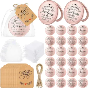 Soaoo 24 Set Sometimes You Forget Your Awesome Mirrors Gifts Bulk for Women Inspirational Appreciation Double Sided Pocket Compact Makeup Mirrors for Employee Coworker Wedding Bridal Shower Gift