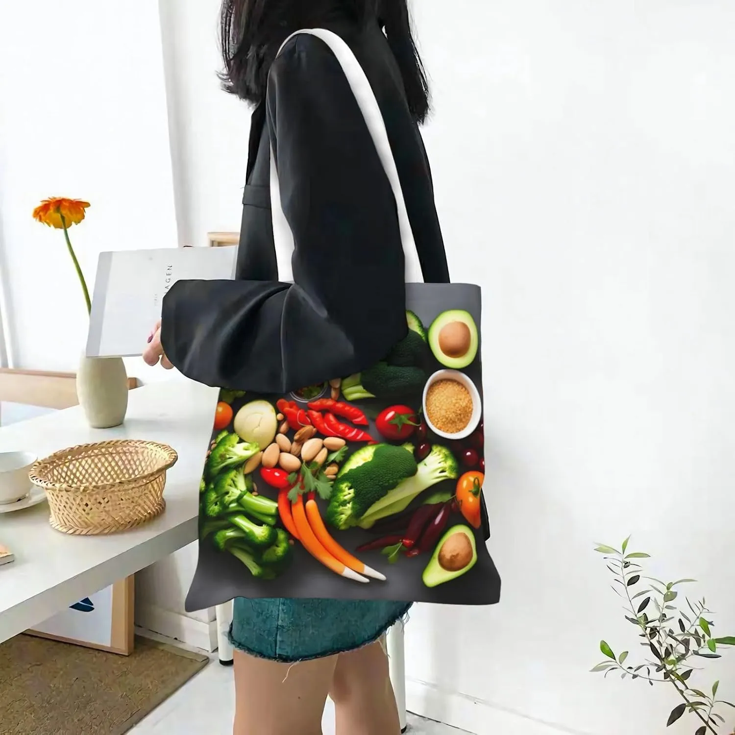 Soccer Ball On Grassy Canvas Aesthetic Tote Bag Unisex Beach Bag Shopping Bags Shoulder Bag Reusable Grocery Bags