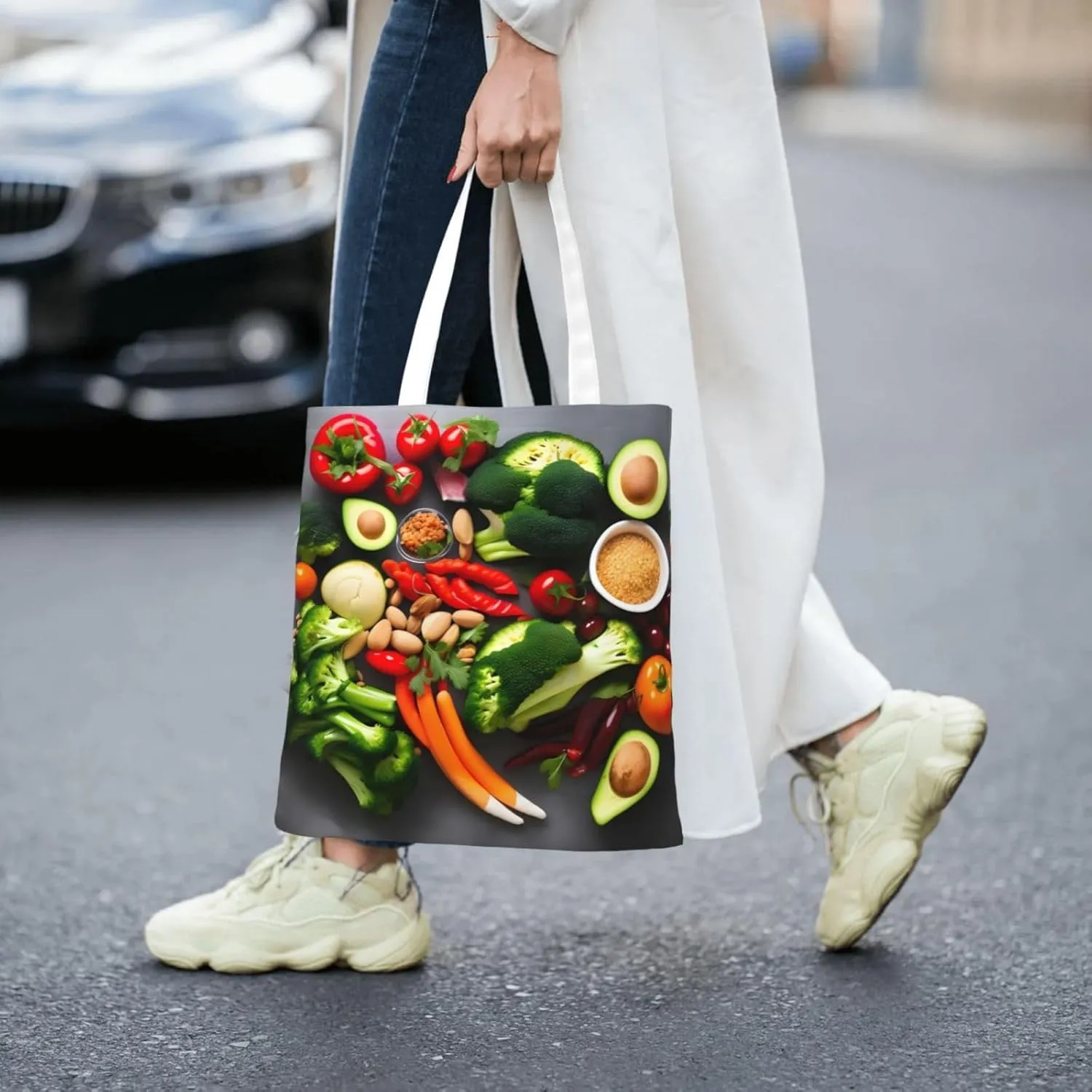 Soccer Ball On Grassy Canvas Aesthetic Tote Bag Unisex Beach Bag Shopping Bags Shoulder Bag Reusable Grocery Bags