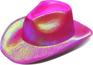 SoJourner Bags Neon Sparkly Glitter Space Cowboy Hat - Fun Metallic Holographic Party Disco Cowgirl Hat