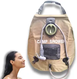Solar Camping Shower Bag – 5 Gallon Portable Outdoor Shower, Heats Water Using Sunlight, Upgraded Shower Head & Hose, Perfect for Camping, Hiking, Beach & Travel