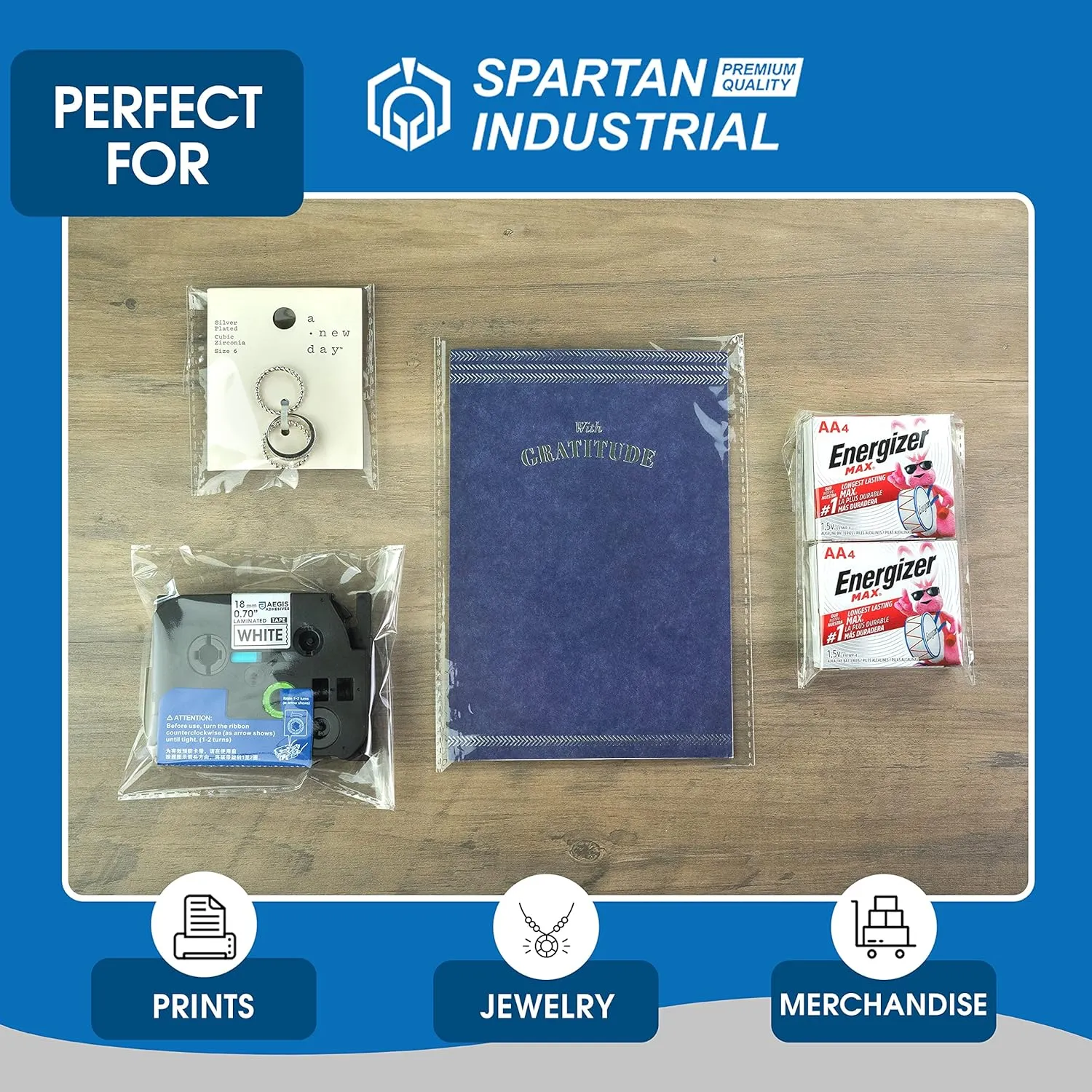 Spartan Industrial - 4" X 6" (1000 Count) Crystal Clear Resealable Cello Poly Bags for Bracelet Packaging, Gifts, Party Treat Bags - Self Seal & Reinforced