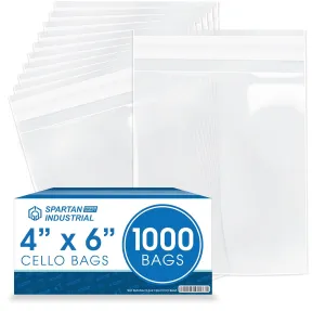 Spartan Industrial - 4" X 6" (1000 Count) Crystal Clear Resealable Cello Poly Bags for Bracelet Packaging, Gifts, Party Treat Bags - Self Seal & Reinforced